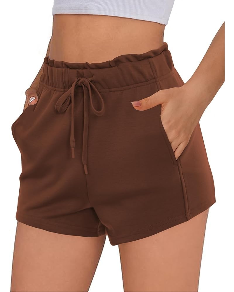 Womens Sweat Shorts Casual Soft Athletic Short Elastic Waisted Comfy Lounge Shorts Activewear with Pockets Style B Brown $11....