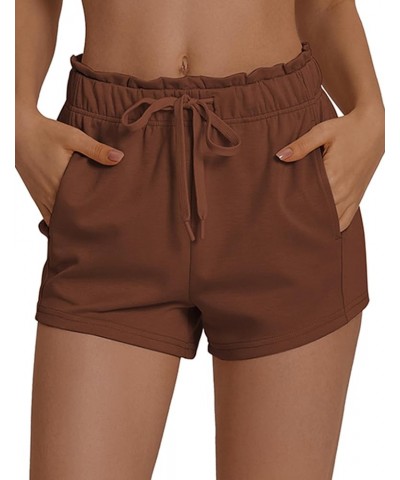 Womens Sweat Shorts Casual Soft Athletic Short Elastic Waisted Comfy Lounge Shorts Activewear with Pockets Style B Brown $11....