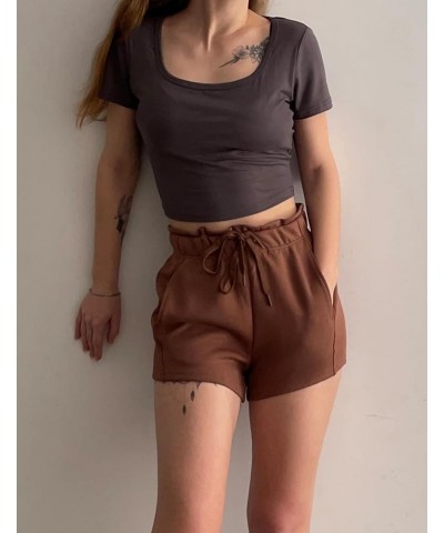 Womens Sweat Shorts Casual Soft Athletic Short Elastic Waisted Comfy Lounge Shorts Activewear with Pockets Style B Brown $11....