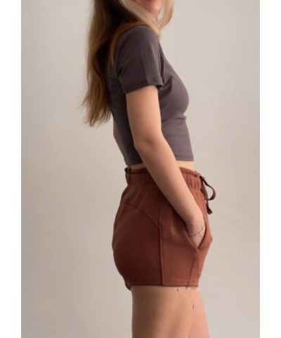 Womens Sweat Shorts Casual Soft Athletic Short Elastic Waisted Comfy Lounge Shorts Activewear with Pockets Style B Brown $11....