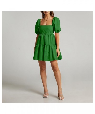 Women's Summer Dress Square Neck Short Sleeve Loose Backless Casual A-Line Party Mini Dresses Dark Green $18.89 Dresses