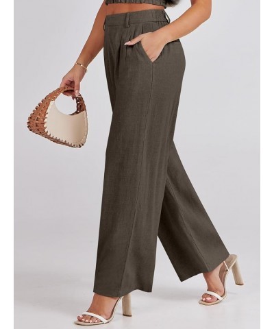 Women's Wide Leg Linen Palazzo Pants High Waisted Business Casual Trousers Loose Pleated Dressy Pants with Pocket Dark Coffee...