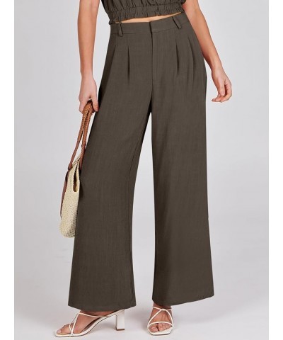 Women's Wide Leg Linen Palazzo Pants High Waisted Business Casual Trousers Loose Pleated Dressy Pants with Pocket Dark Coffee...