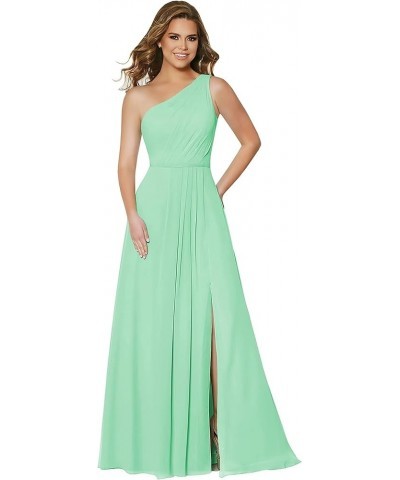 Women's Chiffon One Shoulder Bridesmaid Dresses Slit A-line Long Formal Party Dress with Pockets Mint $27.06 Dresses