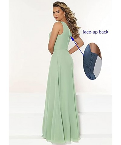 Women's Chiffon One Shoulder Bridesmaid Dresses Slit A-line Long Formal Party Dress with Pockets Mint $27.06 Dresses