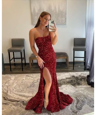 Sequin Prom Dress 2023 Long Sparkly Mermaid Evening Dress with Slit Glitter Party Gowns SK424 Hot Pink $29.40 Dresses