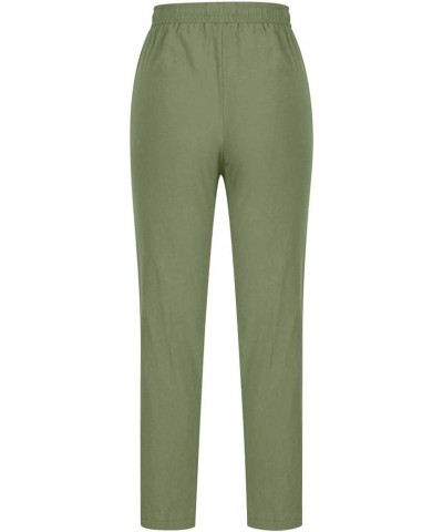 Capri Pants for Women 2024 Casual Summer Linen Pants Drawstring Elastic High Waist Straight Wide Leg Cropped Trouser Holiday ...