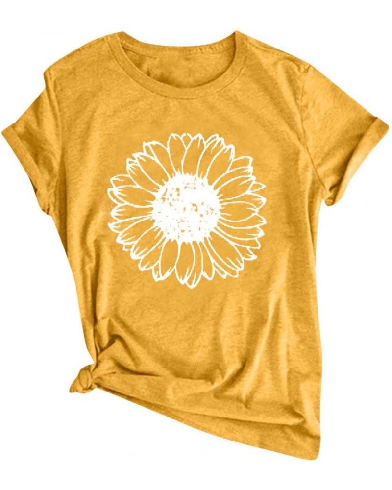 Sunflower T Shirts for Women Short Sleeve Flower Graphic Tees Cute Teen Girls Summer Fashion 2024 Trendy Casual Tops A-yellow...