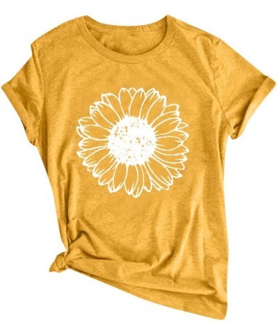 Sunflower T Shirts for Women Short Sleeve Flower Graphic Tees Cute Teen Girls Summer Fashion 2024 Trendy Casual Tops A-yellow...