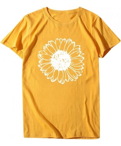 Sunflower T Shirts for Women Short Sleeve Flower Graphic Tees Cute Teen Girls Summer Fashion 2024 Trendy Casual Tops A-yellow...