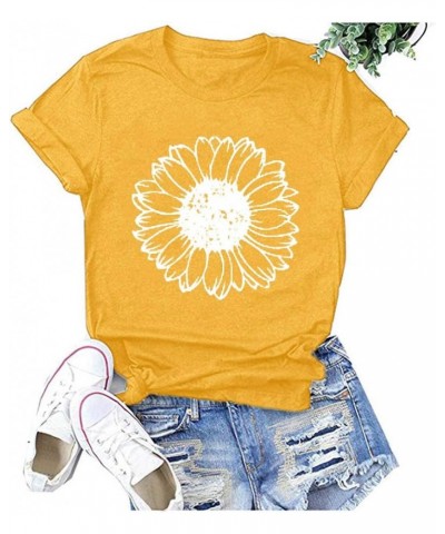 Sunflower T Shirts for Women Short Sleeve Flower Graphic Tees Cute Teen Girls Summer Fashion 2024 Trendy Casual Tops A-yellow...