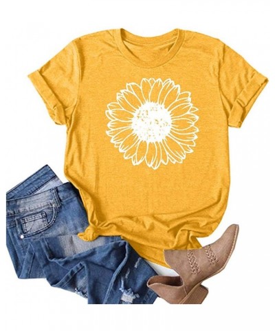 Sunflower T Shirts for Women Short Sleeve Flower Graphic Tees Cute Teen Girls Summer Fashion 2024 Trendy Casual Tops A-yellow...