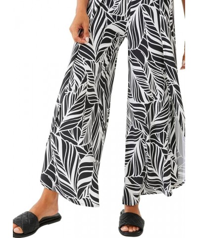 UPF 50+ Women's Lynsu Wide Leg Pants - Sun Protective Black/White Coconut Palm $35.00 Pants