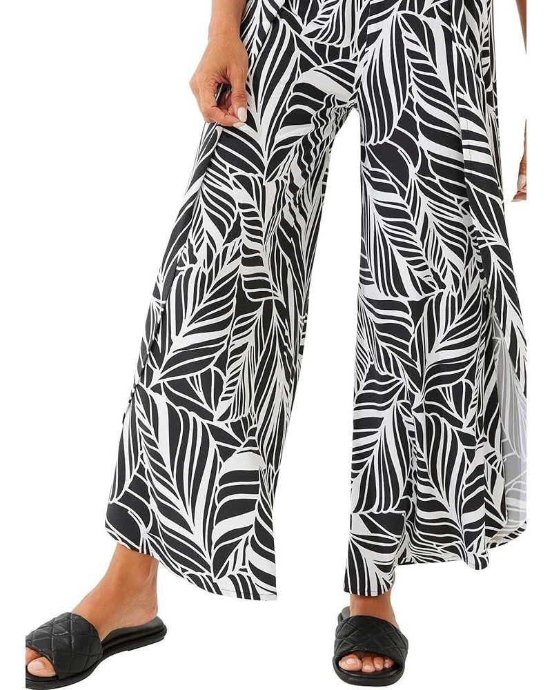 UPF 50+ Women's Lynsu Wide Leg Pants - Sun Protective Black/White Coconut Palm $35.00 Pants