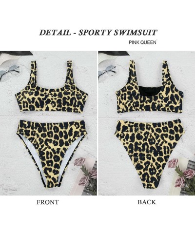 Women's Crop Top High Waisted Cheeky Bikini Set Two Piece Swimsuits 03 - Leopard1 $15.44 Swimsuits