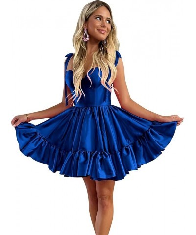 Short Homecoming Dresses for Teens Ruffles Hem Short Prom Dress A Line Satin Cocktail Gown Royal Blue $31.31 Dresses