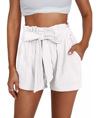 Women 's Casual Elastic Waist Bowknot Summer Shorts with Pockets White $11.34 Shorts