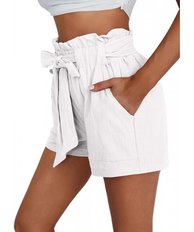 Women 's Casual Elastic Waist Bowknot Summer Shorts with Pockets White $11.34 Shorts