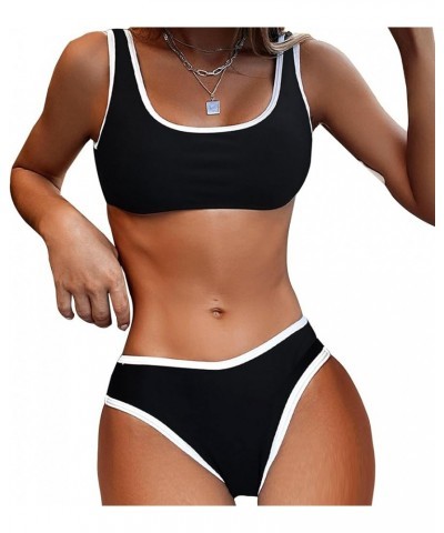 Women's Sporty Bikini Swimsuit Color Block Crop Top Two Piece Bathing Suit 134 Black $10.00 Swimsuits