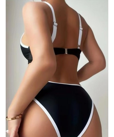 Women's Sporty Bikini Swimsuit Color Block Crop Top Two Piece Bathing Suit 134 Black $10.00 Swimsuits