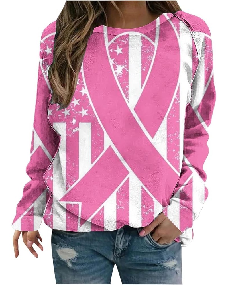 Breast Cancer Shirt for Women Long Sleeve Pink Ribbon Graphic Tee Shirts Awareness Ribbon Crewneck Sweatshirts 01 Pink-a $9.2...