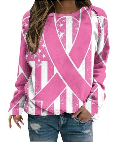 Breast Cancer Shirt for Women Long Sleeve Pink Ribbon Graphic Tee Shirts Awareness Ribbon Crewneck Sweatshirts 01 Pink-a $9.2...