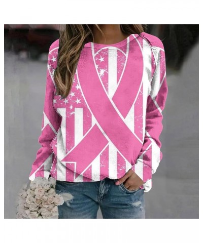 Breast Cancer Shirt for Women Long Sleeve Pink Ribbon Graphic Tee Shirts Awareness Ribbon Crewneck Sweatshirts 01 Pink-a $9.2...