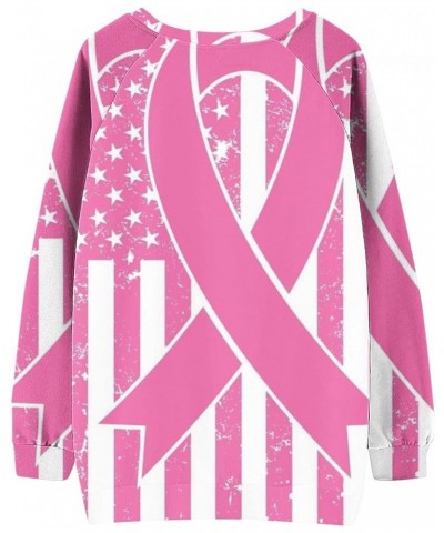 Breast Cancer Shirt for Women Long Sleeve Pink Ribbon Graphic Tee Shirts Awareness Ribbon Crewneck Sweatshirts 01 Pink-a $9.2...