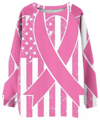 Breast Cancer Shirt for Women Long Sleeve Pink Ribbon Graphic Tee Shirts Awareness Ribbon Crewneck Sweatshirts 01 Pink-a $9.2...