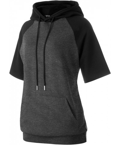 Women's Comfortable Short Sleeve Hoodie Pullover Hooded Sweatshirt with Kangaroo Pocket Dcf223-chrcoal / Black $13.86 Hoodies...