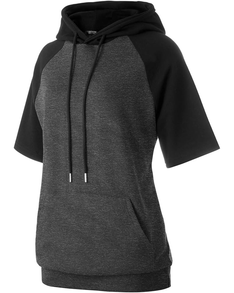 Women's Comfortable Short Sleeve Hoodie Pullover Hooded Sweatshirt with Kangaroo Pocket Dcf223-chrcoal / Black $13.86 Hoodies...