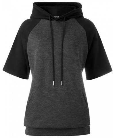 Women's Comfortable Short Sleeve Hoodie Pullover Hooded Sweatshirt with Kangaroo Pocket Dcf223-chrcoal / Black $13.86 Hoodies...