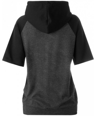 Women's Comfortable Short Sleeve Hoodie Pullover Hooded Sweatshirt with Kangaroo Pocket Dcf223-chrcoal / Black $13.86 Hoodies...