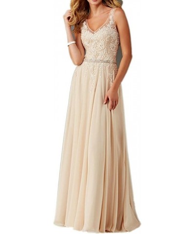 Women's V Neck Appliques Prom Dress Long Beaded Evening Party Gowns Champagne $48.39 Dresses