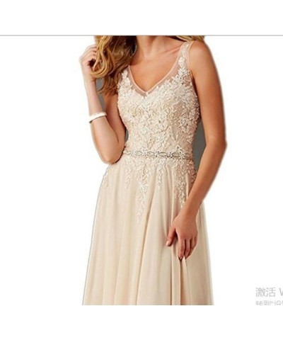 Women's V Neck Appliques Prom Dress Long Beaded Evening Party Gowns Champagne $48.39 Dresses