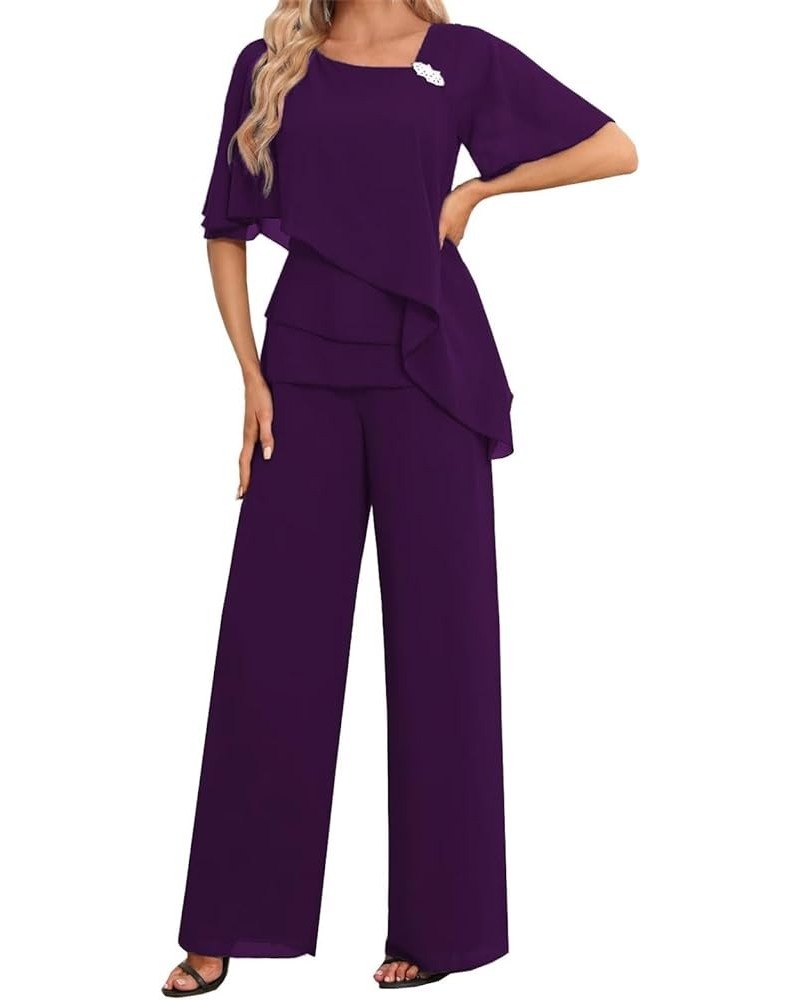 Women's 2 Pieces Mother of The Bride Pant Suits for Wedding Petite Mother of Groom Pant Set Formal Evening Gown Grape $48.07 ...