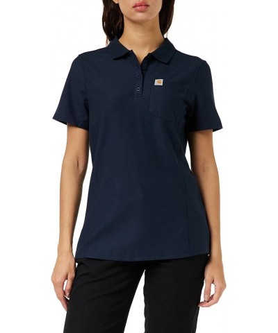 Women's Relaxed Fit Midweight Short-Sleeve Pocket Polo Navy $15.35 Shirts