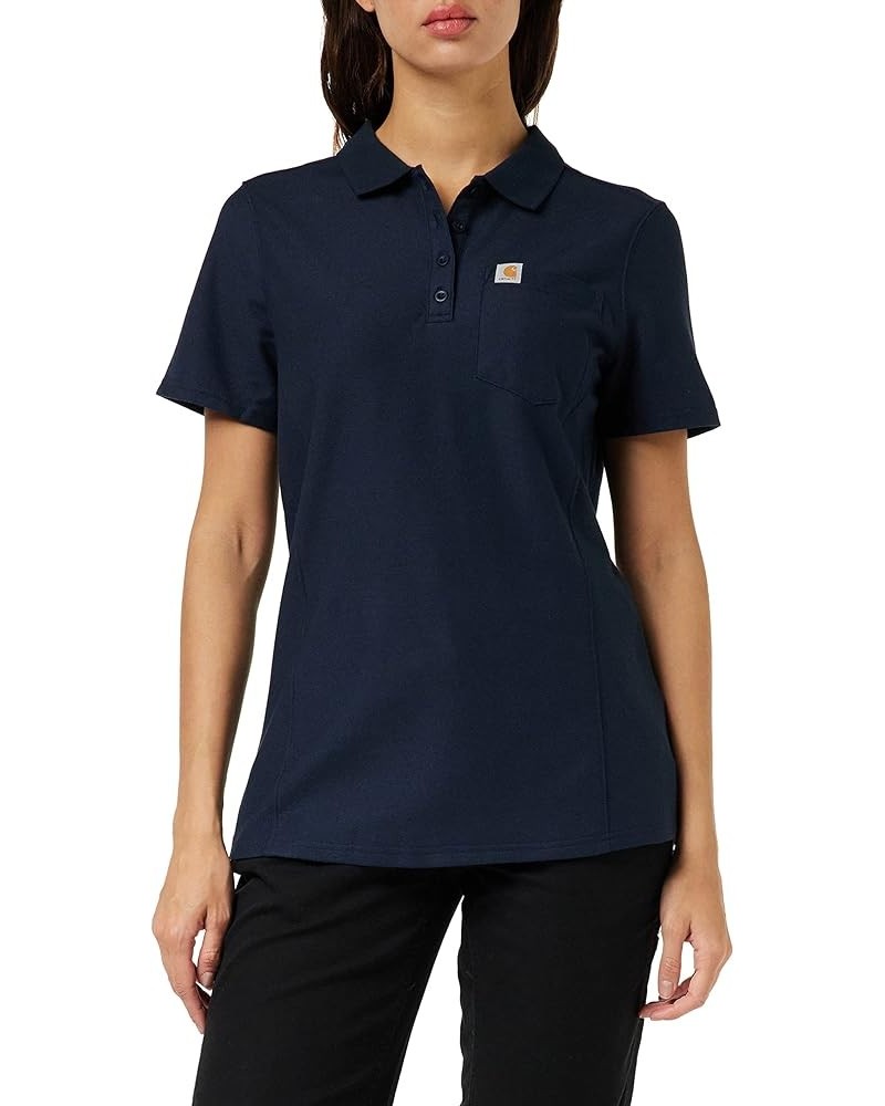 Women's Relaxed Fit Midweight Short-Sleeve Pocket Polo Navy $15.35 Shirts