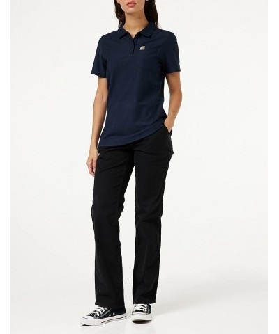 Women's Relaxed Fit Midweight Short-Sleeve Pocket Polo Navy $15.35 Shirts