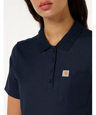 Women's Relaxed Fit Midweight Short-Sleeve Pocket Polo Navy $15.35 Shirts