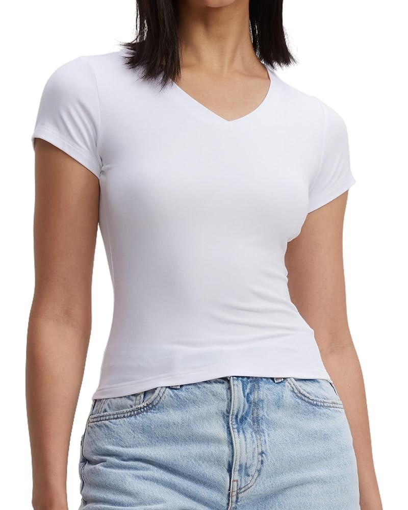 Womens Basic Long Sleeve Crew Neck Comfy Layering Slim Fit Stretch Henley Tees Shirts Top Crop V Neck White $10.58 Tops