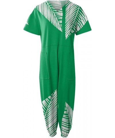 Jumpsuit Women Casual Summer Plus Size V Neck Short Sleeve Zipper Overalls With Pockets Wide Long Jumpsuits 05-green $11.43 J...