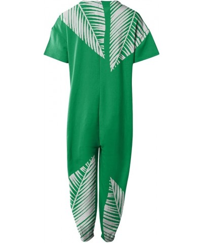 Jumpsuit Women Casual Summer Plus Size V Neck Short Sleeve Zipper Overalls With Pockets Wide Long Jumpsuits 05-green $11.43 J...