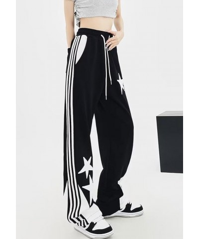 Women's Y2K Star Pants Baggy Drawstring Joggers Patchwork Wide Leg Sweatpants with Pockets 03-black $11.50 Pants