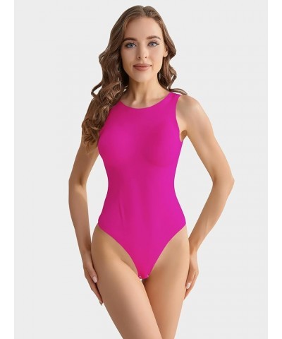 Womens Bodysuit with Built in Bra - Sleeveless High Neck Body Suit Tank Tops Going Out Top A-hot Pink $16.69 Lingerie