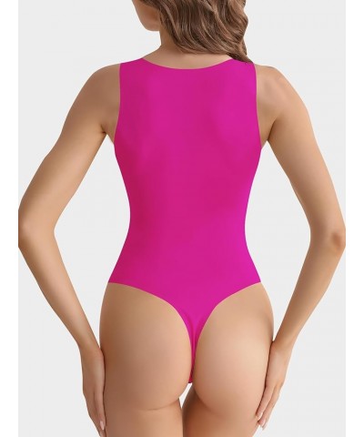 Womens Bodysuit with Built in Bra - Sleeveless High Neck Body Suit Tank Tops Going Out Top A-hot Pink $16.69 Lingerie