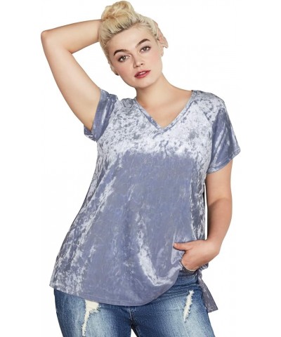 Women's Plus Size Crushed Velour Tee T-Shirt Dusty Cornflower $14.30 T-Shirts