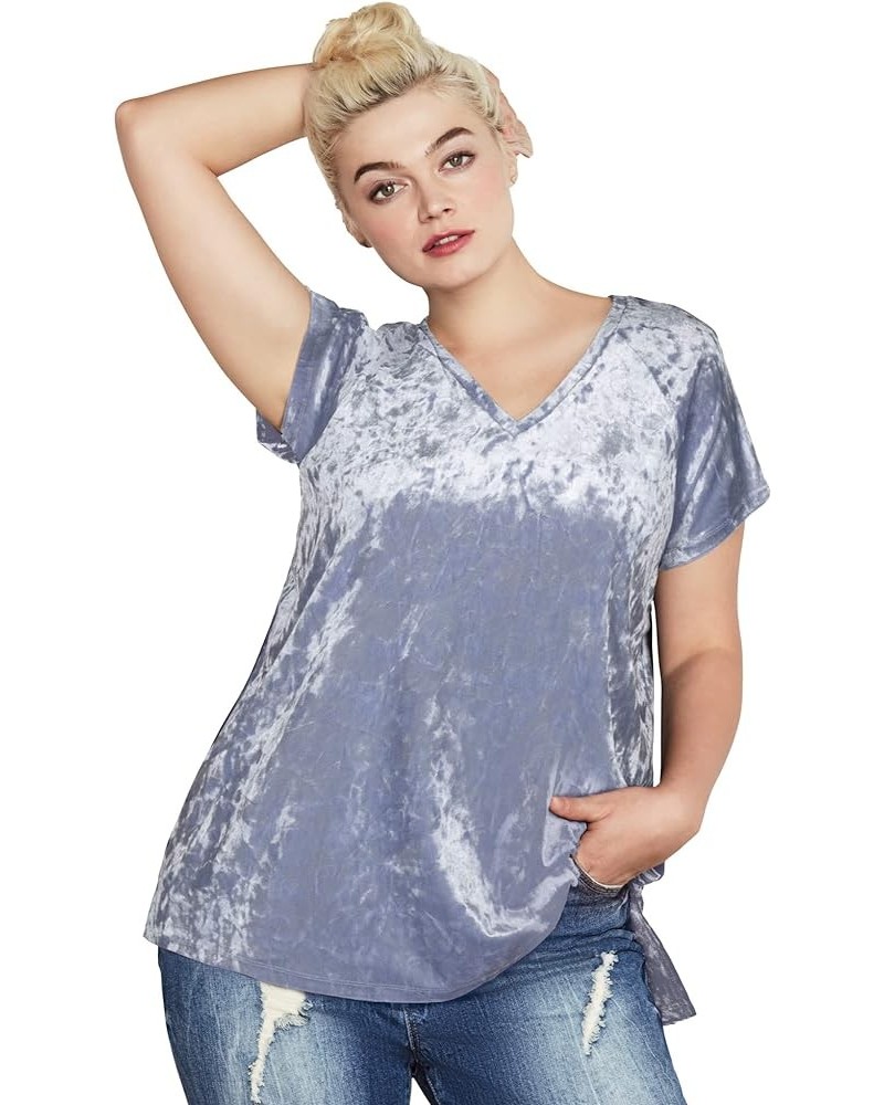 Women's Plus Size Crushed Velour Tee T-Shirt Dusty Cornflower $14.30 T-Shirts