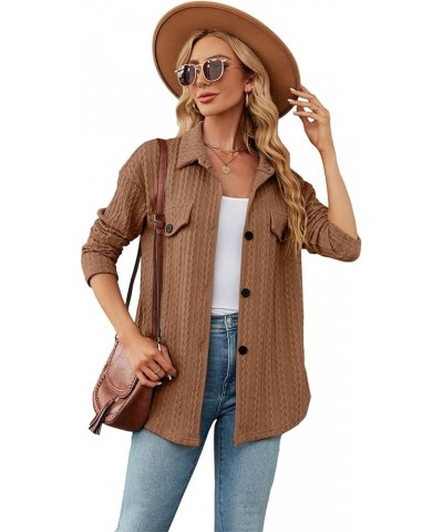 Women's Casual Jacket Sweater Long Sleeve Knit Cardigan Open Front Button Down Cable Knit Sweater Caramel $14.40 Jackets