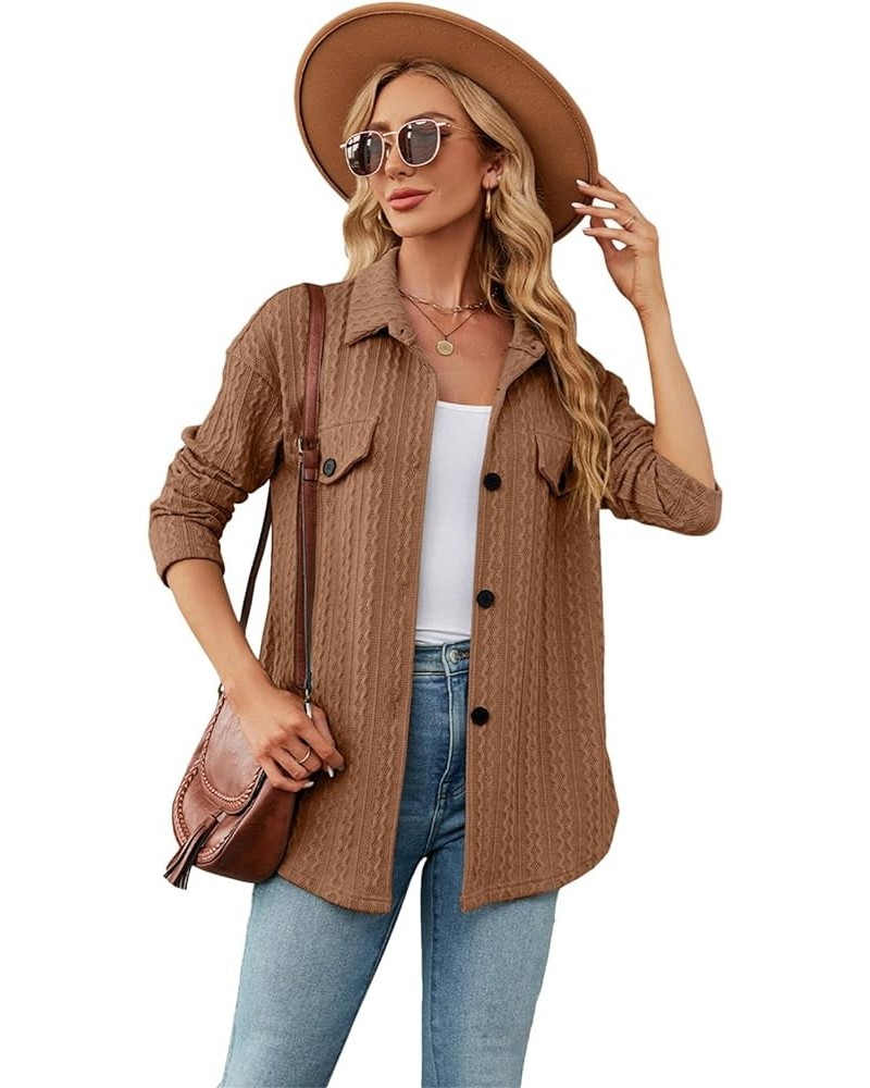 Women's Casual Jacket Sweater Long Sleeve Knit Cardigan Open Front Button Down Cable Knit Sweater Caramel $14.40 Jackets